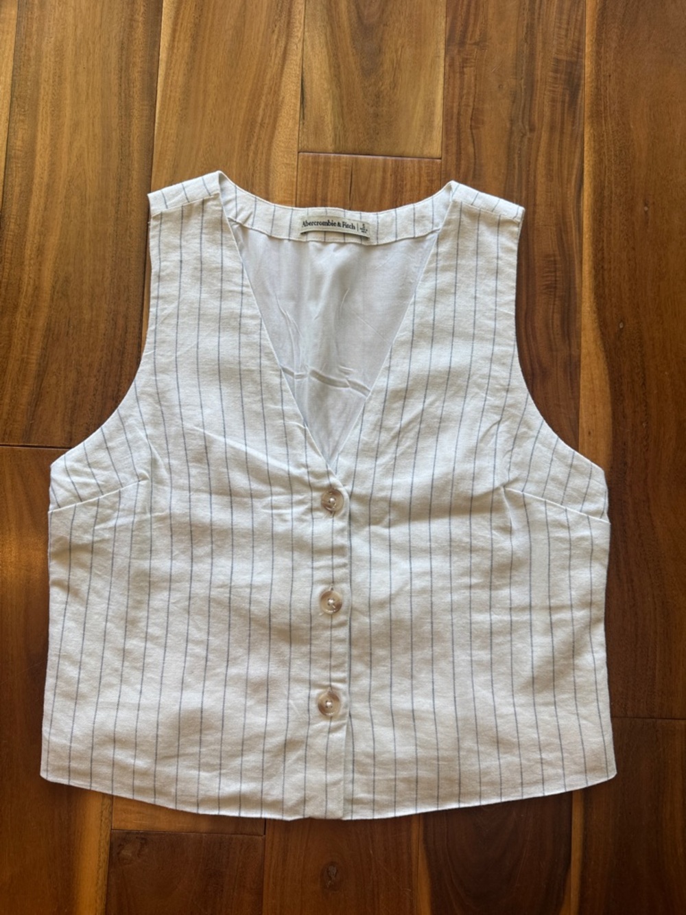 Abercrombie & Fitch Cream Vest with Blue Pinstripes